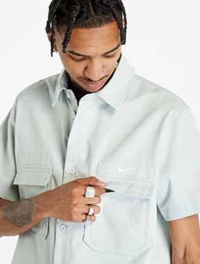 Nike Life Woven Military Button Down Shirt Men's L Light Silver DX3340-034 SB